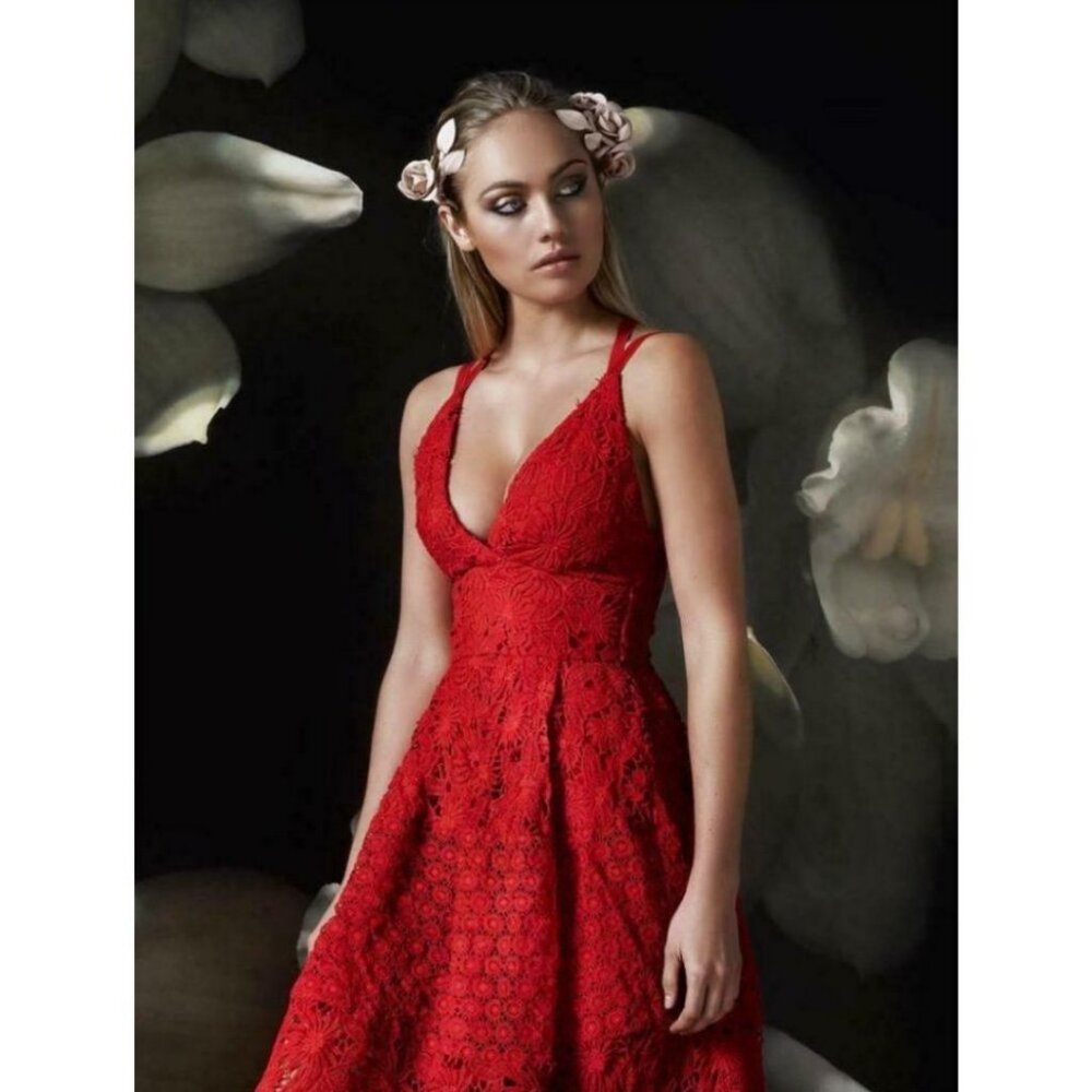 Mossman The Spanish Fling Red Lace Maxi Dress Size US 2/ AU 6 Broderie